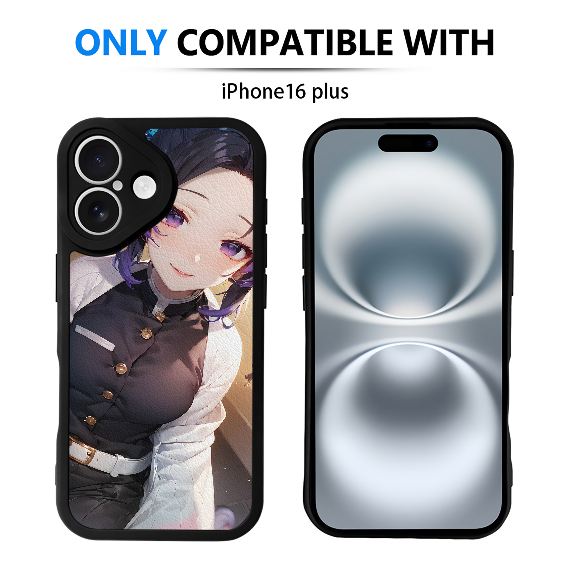 （画像用） 鬼滅の刃（きめつのやいば）蟲柱-胡蝶 しのぶ／こちょう しのぶ Kochou Shinobu 【iPhone 16シリーズ対応】シリコンスマホケース（レザー調） 材質：シリコン